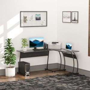 L-vorm computertafel hoek bureau werktafel minimalistisch spaanbord metalen ruimtebesparende gaming pc werkstation zwart