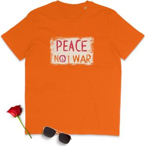 T Shirt Heren - Vrede Geen Oorlog - Korte Mouw -  Oranje - Maat XXL