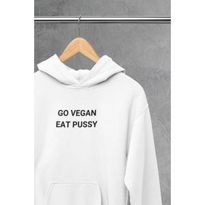 Hoodie - Go vegan - Wurban Wear | Grappige hoodie | Leuk cadeau | Unisex hoodie | meme | Meme kleding | Viespeuk | Grappige kleding | Grappige trui | Dubbelzinnige kleding | Wit