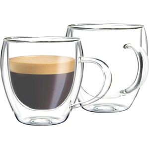 2 Stuks 165ML Dubbelwandige Espressokopjes - Koffie Glazen Bekers - Dubbelwandige Espresso Koffie Glazen Cups (Tall)