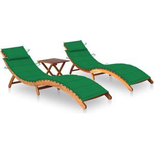vidaXL - Ligbedden - 2 - st - met - tafel - en - kussens - massief - acaciahout