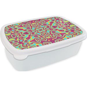 Broodtrommel Wit - Lunchbox - Brooddoos - Abstract - Patroon - Lavalamp - Hippie - 18x12x6 cm - Volwassenen
