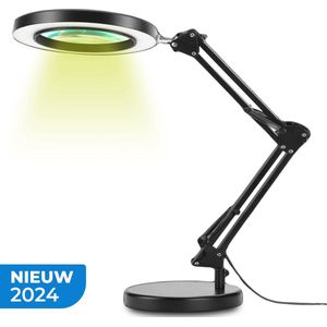 YE® Bureaulamp met Geïntegreerde LED Verlichting - 3x Vergroting - Stabiele Voet & Tafelklem - Dimbaar met 10 Lichtniveaus - 360° Flexibele Arm - Inclusief USB-Stroomaansluiting - Ideaal voor Hobbywerk, Diamond Painting, Borduren & Solderen