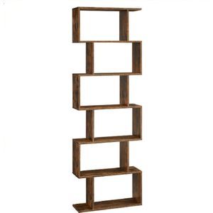 Boekenkast - Woonkamerkast - Boekenrek - Hout - 6 lagen - Kantoorplank - Vintage - Kast - Bruin - LBC61BX