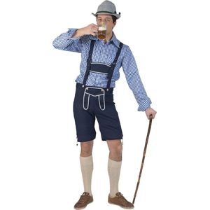 Funny Fashion - Boeren Tirol & Oktoberfest Kostuum - Blauwe Korte Gunther Tirol Lederhosen Man - Blauw - Maat 48-50 - Bierfeest - Verkleedkleding