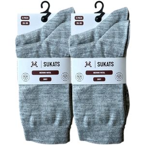 Sukats® 4 Paar Merino Sokken - Merino Wollen Sokken - Dames Sokken - Maat 35-38 - Naadloos - Grijs - Merino Wollen Kousen