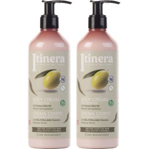 ITINERA Hydraterende Bodylotion voor Droge en Gevoelige Huid met Toscaanse Olijfolie, 96% Natuurlijke Ingrediënten, 370 ml X2