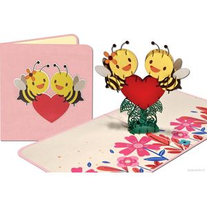 Popcards popupkaarten – Bijen, Liefde I love you, Verliefd, ik houd van je, rood hart, Valentijn Moederdag Singles Day pop-up kaart 3D wenskaart
