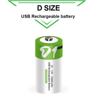 Oplaadbare Li-ion Type D Batterijen 1,5 Volt 12000 mWh met USB Type-C Kabel opladen - Duurzame Keuze - Lithium D batterij - 2 stuks