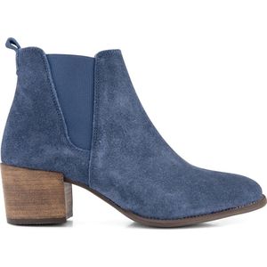 NoGRZ G.Quarenghi Dames - Suede leren enkellaars met blokhak - Blauw leer