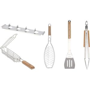 Supervintage barbecue gereedschappen set 5 delig - aardappelhouder - tang - groentehouder - vishouder - spatel - Cadeau set - gift set - Vaderdag