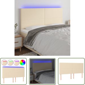 The Living Store Hoofdbord LED 200x5x118/128 cm stof crèmekleurig - Hoofdboard - Led Hoofdbord - Crème Hoofdbord - Beddecoratie - Slaapkamers Decoratie