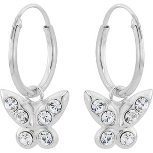 Oorbellen 925 zilver | Oorringen met hanger | Zilveren oorringen met hanger, vlinder met kristallen