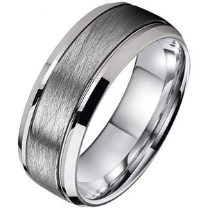 Zilverkleurige wolfraam heren ring Geborsteld Mat en Glans-22mm