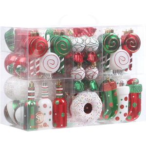 80 kerstballen, samengestelde set met kerstdecoraties, met hangers, herbruikbaar, onbreekbaar, cadeaupakket, voor de kerstboom (elfjes)