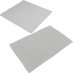 Urban Living Douche anti-slip en droogloop mat/tapijt - badkamer set - rubber/polyester - steengrijs