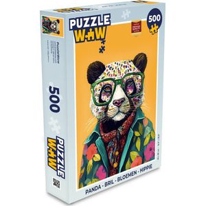 Puzzel Panda - Bril - Bloemen - Hippie - Legpuzzel - Puzzel 500 stukjes