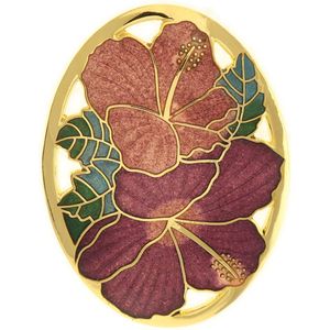 Behave Broche ovaal met bloemen paars bruin - emaille sierspeld - sjaalspeld 5 cm