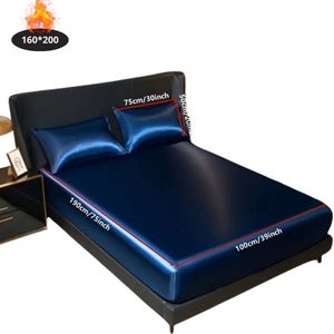 Bovista Satijnen Hoeslaken Set - Inclusief Kussensloop - 2 Delige Set - Beddengoed - Fitted Sheet - Pillow Case - Bed - Marineblauw 160x200
