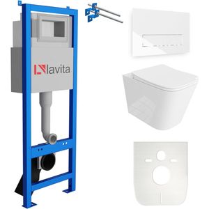 LAVITA® Inbouwreservoir Complete Toiletset LAV 101 - Inbouw WC Hangtoilet Wandcloset MAIO Wit Hoogglans - Bedieningsplaat 200.3.1 Wit - Voorwandelement voor toilet 40cm - Installatiesysteem