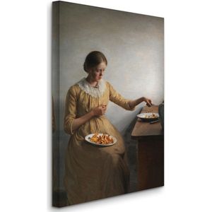 Peter Ilsted - A Young Girl Preparing Chantarelles - Een jong meisje dat cantharellen voorbereidt (1892) - 3:2