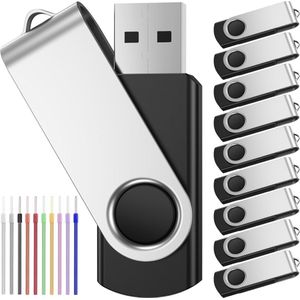 Flash Drive 32 GB bulkverpakking van 10 USB-sticks - draagbare pendrive 32 GB USB 2.0 Memory Stick Swivel zwarte USB-stick Gegevensopslag Thumb Drive met 10 stuks veelkleurige koorden van FEBNISCTE