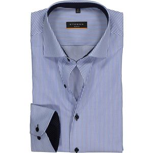 ETERNA slim fit overhemd - twill heren overhemd - blauw met wit gestreept (blauw contrast) - Strijkvrij - Boordmaat: 41