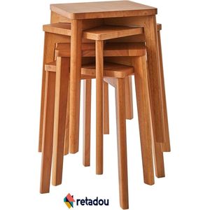 Retadou - Set van 4 eetkamerkrukken, houten stapelstoel met antislip mat, stapelkrukken voor klaslokaal, uw keuken, uw eet- of home-pub-ruimte kersenhout