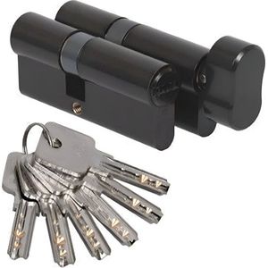 Set zwarte knopcilinder 30K/35 en cilinder 30/35 - incl. 6 keersleutels