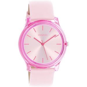 OOZOO Timepieces - Roze horloge met zacht roze leren band - C11138