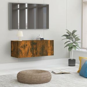 The Living Store Tv-meubel - Praktisch - Materiaal- Bewerkt hout - Afmetingen- 80 x 30 x 30 cm (B x D x H) - Kleur- Gerookt eiken