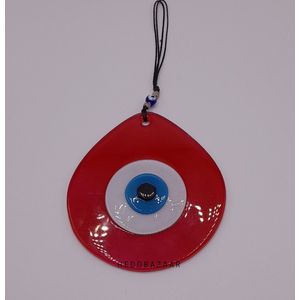 Handgemaakt Glasart Druppeloog - Kleurrijk Rood Evil Eye Bead | Beschermend & Decoratief | 13x12 cm