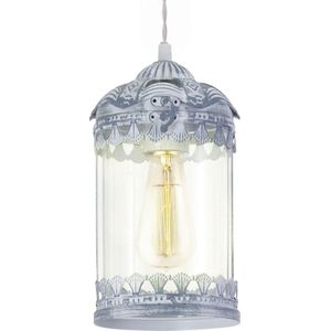 EGLO Vintage Langham - Hanglamp - 1 Lichts - Grijs-Blauw - Helder Glas