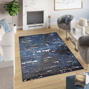 Tapiso Breeze K Vloerkleed Donker Blauw Abstract Tapijt Maat- 80x150