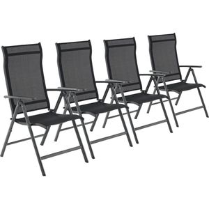 SONGMICS Tuinstoelen, set van 4, klapstoelen, buitenstoelen met robuust aluminium frame, rugleuning in 8 standen verstelbaar, belastbaar tot 120 kg, zwart