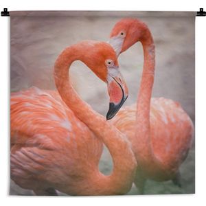 Wandkleed Flamingo  - Flamingo's die met hun nek een hart vormen Wandkleed katoen 90x90 cm - Wandtapijt met foto