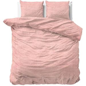 Warme flanel dekbedovertrek uni roze - lits-jumeaux (240x200/220) - hoogwaardig en zacht - ideaal tegen de kou