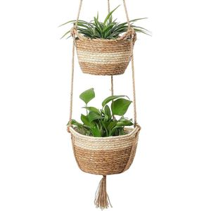 Hangende zeegras plantenbak 2 maten geweven plantenpot binnen buiten woondecoratie - opbergmand plantencontainers beige
