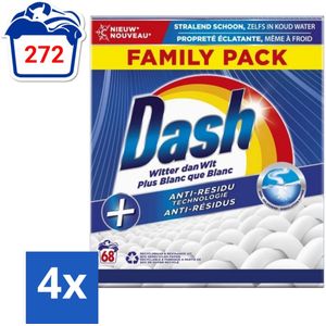 Dash - Witter dan Wit - Snel Oplossend Waspoeder - Witte Was - 68 Wasbeurten - Voordeelverpakking - 4 stuks