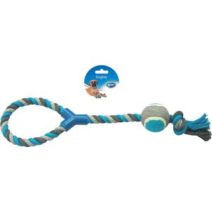 Duvoplus - Speelgoed Voor Dieren - Hond - Knoop Katoen Lus Met Tennisbal 48cm Grijs/blauw - 1st