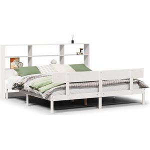 vidaXL - Bed - met - boekenkast - zonder - matras - grenenhout - wit - 200x200 - cm
