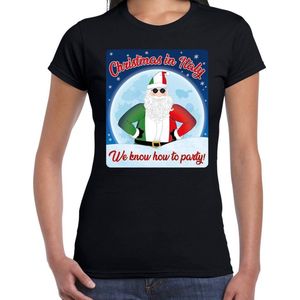 Fout Italie Kerst t-shirt / shirt - Christmas in Italy we know how to party - zwart voor dames - kerstkleding / kerst outfit M