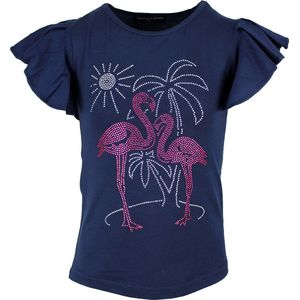 S&C Shirtje Flamingo blauw Kids & Kind Meisjes Blauw - Maat: 158/164