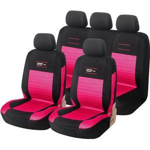 Autostoelhoezen Roze Zwart | Autostoelhoezenset voor voorstoelen en achterbank Roze Autostoelhoes Universeel | Interieurdecoratie van auto-accessoires