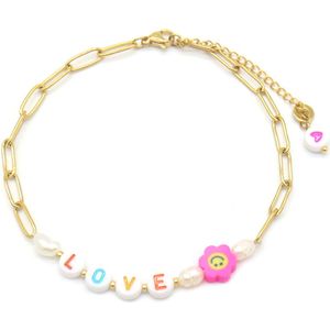 Enkelbandje Love - RVS - Anklet - Verstelbaar 22-27 cm - Goudkleurig