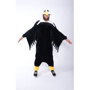 KIMU Onesie Adelaar Pak - Maat L-XL - Vogelpak Arend Kostuum Pak Zwart Vogel - Jumpsuit Huispak Zacht Dierenpak Pyjama Dames Heren Festival