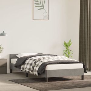 The Living Store Bedframe - Fluweel - Ondersteunende poten - Multiplex lattenbodem - Lichtgrijs - 193 x 93 x 50 cm - Geschikte matras 90 x 190 cm