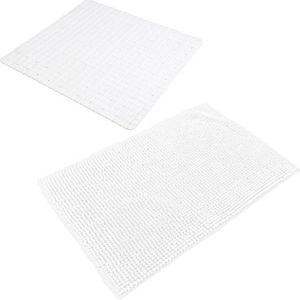 Urban Living Douche anti-slip en droogloop mat/tapijt - badkamer set - rubber/polyester - parel wit