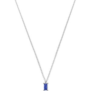 New Bling 9NB-1053 Zilveren Ketting met Zirkonia Hangertje - 7,5x4mm - Blauw - 40+5cm - Rhodium - Zilver