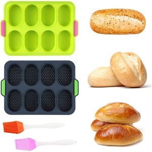 Pack of 2 bread rolls baking tray, baguette mould, silicone bread tray, 34.5 x 23.8 x 2.5 cm, bread baking mould, mini baguette tray, bread baking mould, perforated silicone mould, bread